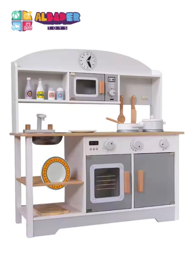 AL BADER Kids Kitchen Playset, Children Play Kitchen for Toddler With Food accessories, Wooden Kitchen Set Toy WIth Oven, Cook Food Toys Set & Play Sink Toy, For Kids 3-10 Years (White, 68 * 26 * 72) - Image 1